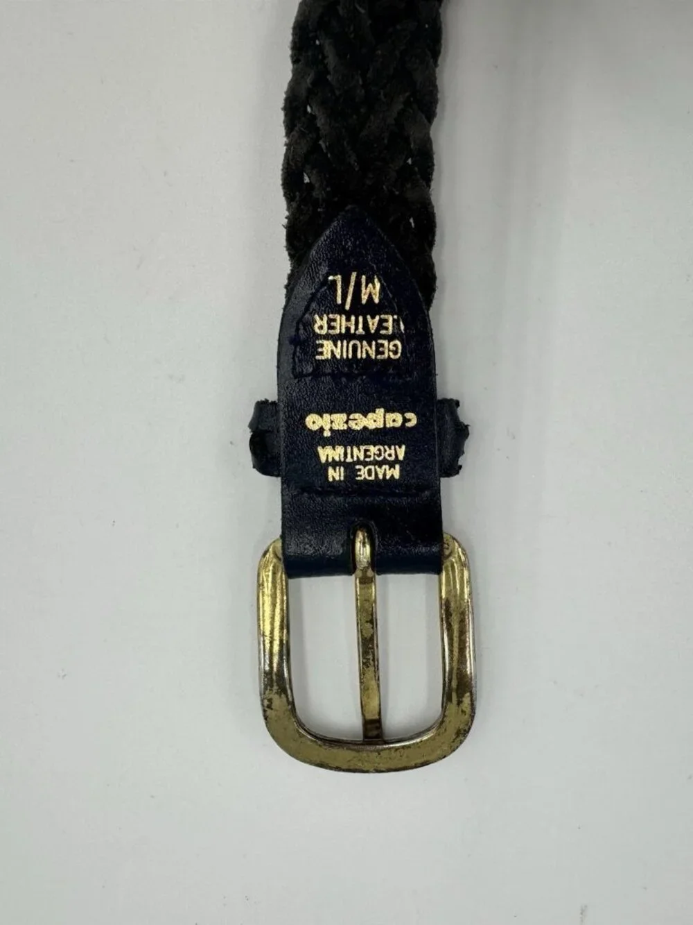 Capezio Woven Gold Buckle Braided Leather Belt Navy M/L